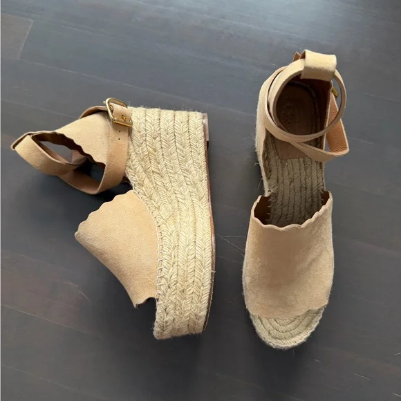Chloe Lauren Espadrille Suede Beige Wedges size 8 - Picture 6 of 12